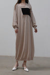 SWAYING/KNIT Deconstructed v-neck dress (with corset) SW212LS10 camel PS31